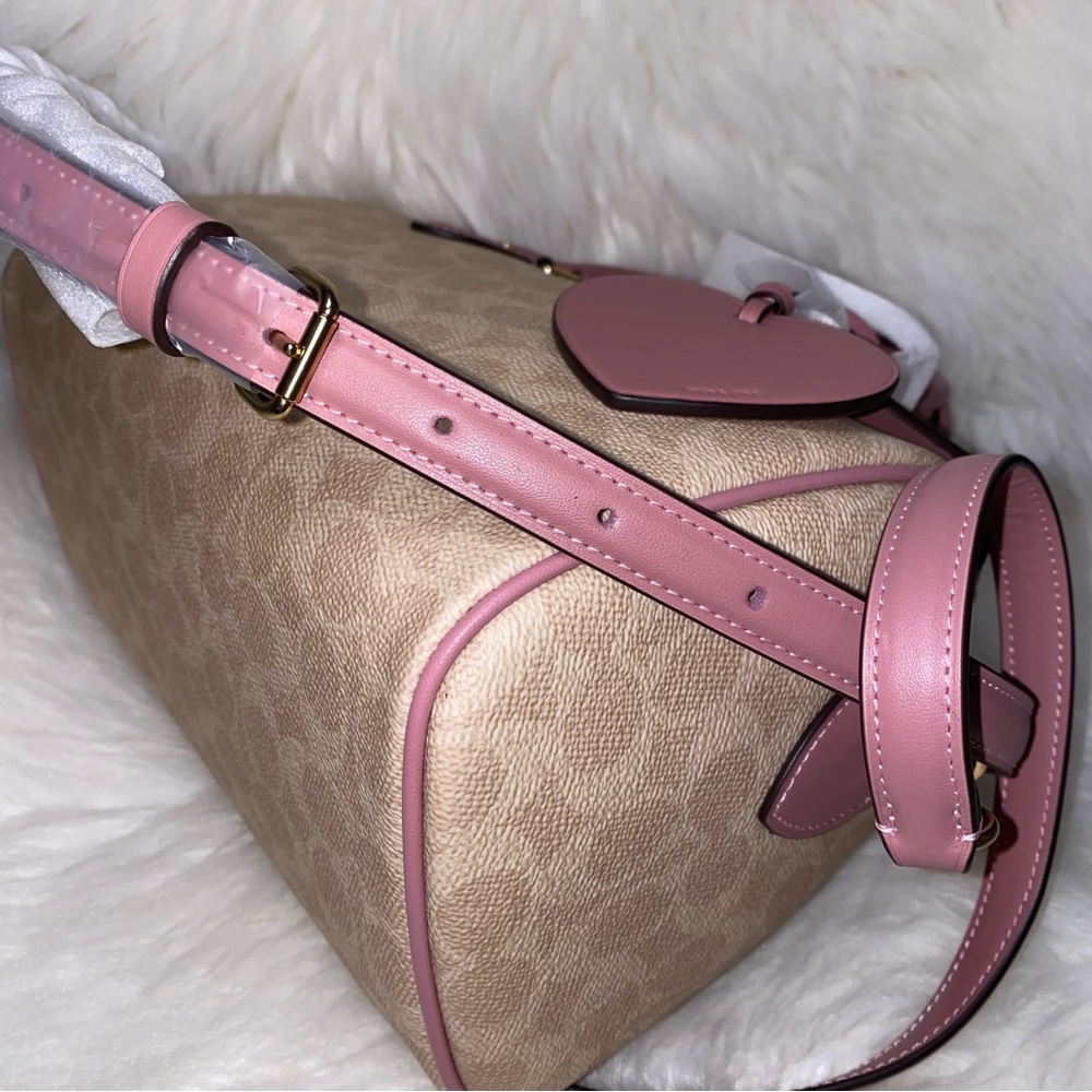 Coach purse 💖 Rowan Satchel Bag In Signature Canvas With Heart Charm New - Picture 6 of 15
